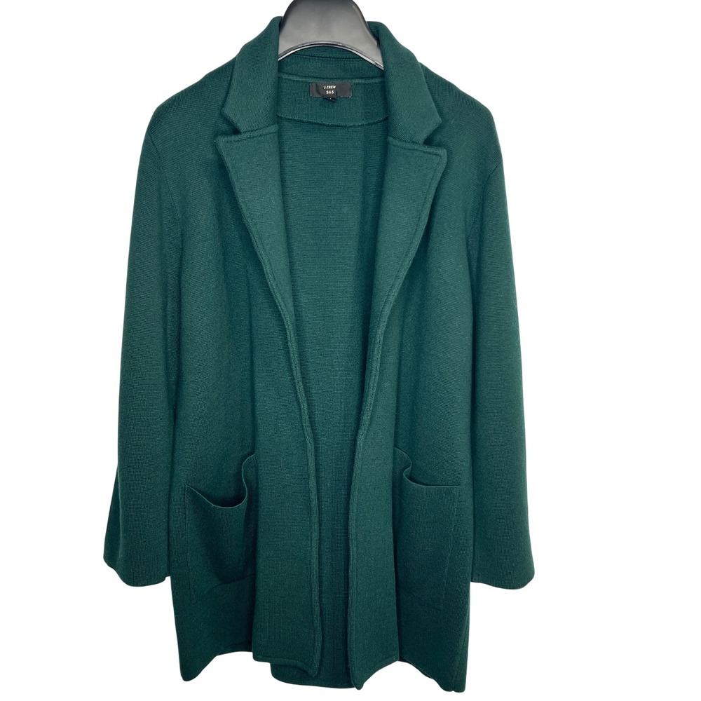 J.Crew 365 Juliette Sweater Blazer Women M Green Merino Wool Open Front Cardigan